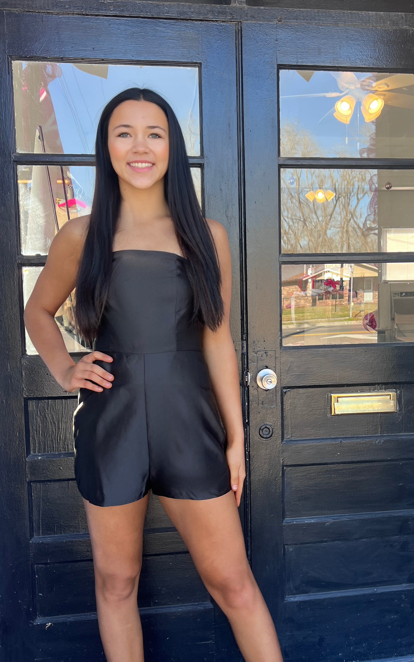 Black bow romper