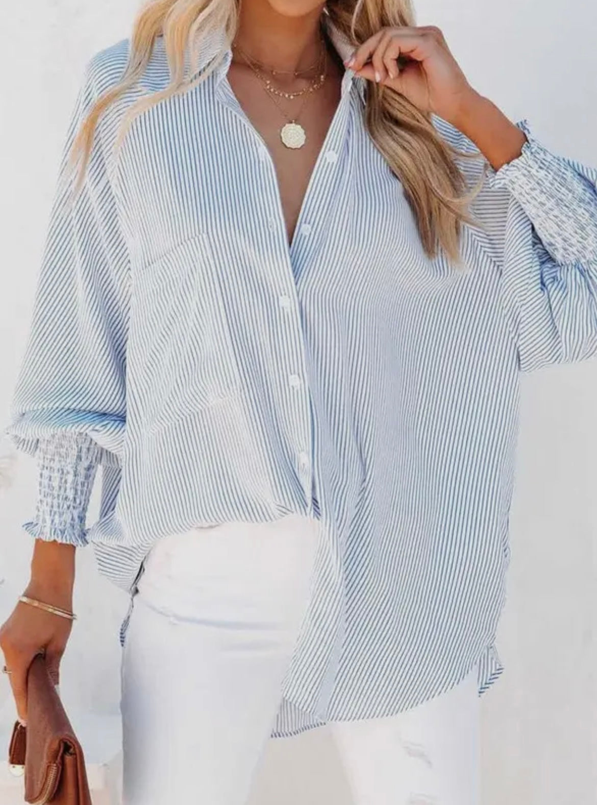 Smocked boyfriend shirt