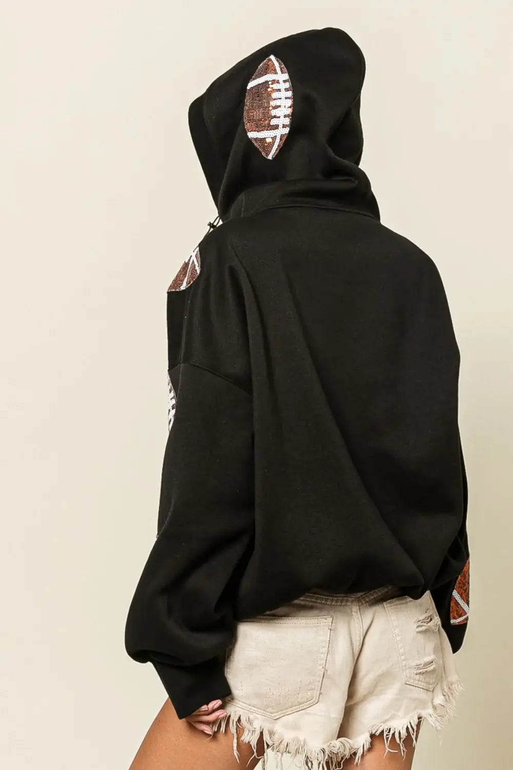 Sequin Football Half Zip Hoodie: M (Copy)