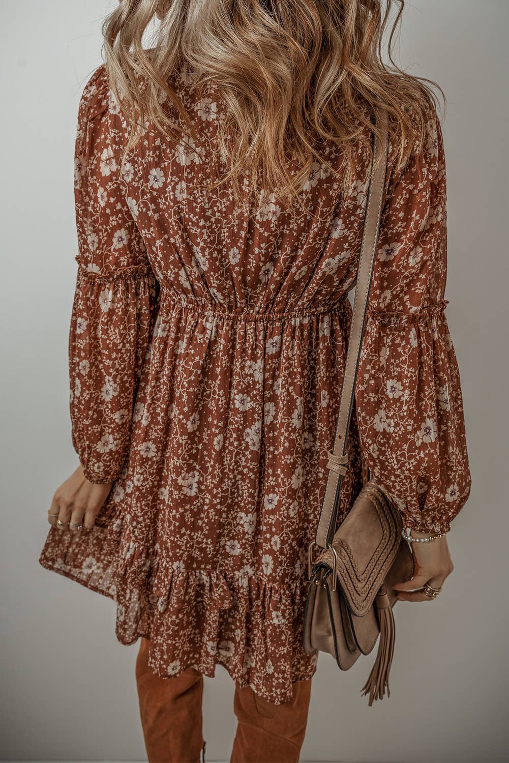 Boho Floral Ruffled Puff Sleeve Dress