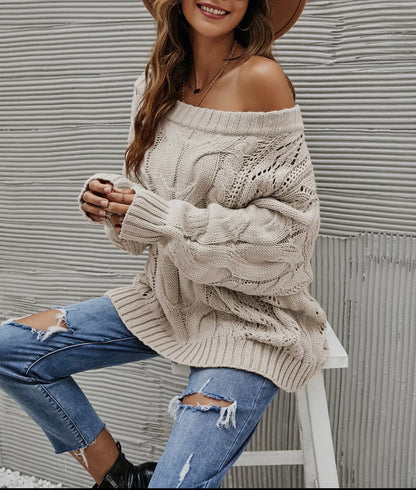 Off shoulder cable sweater