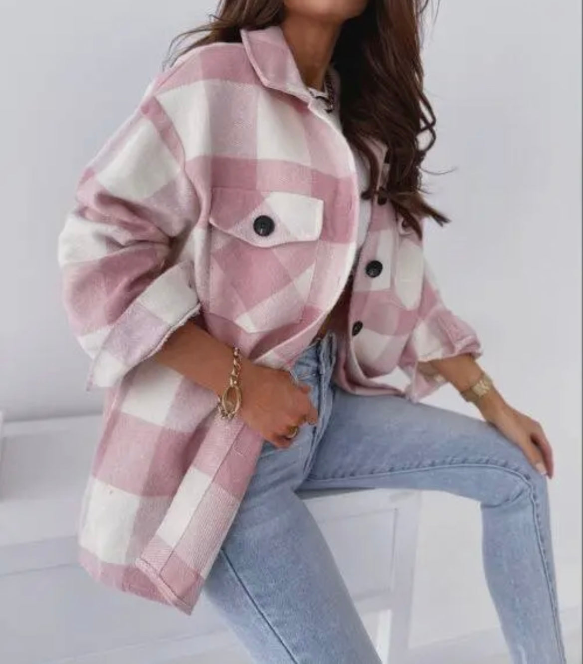 Plaid pink tweed coat