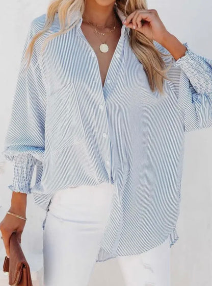 Smocked boyfriend shirt