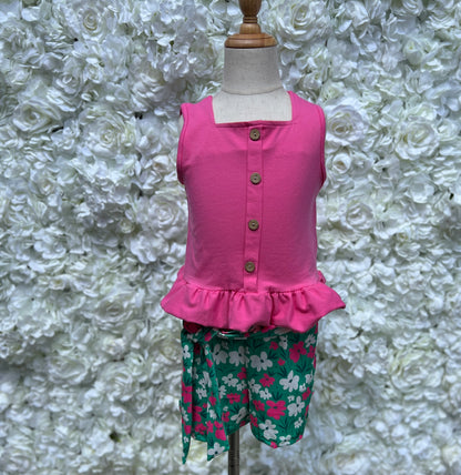 Hot Pink Floral shorts set