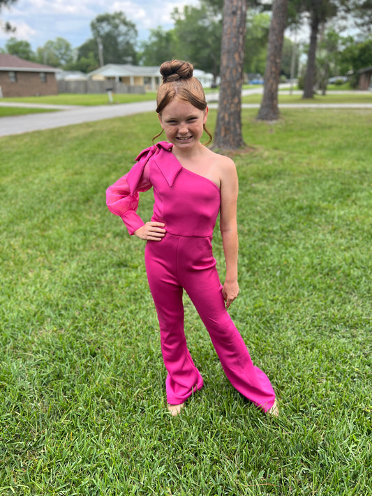 Bow one sleeve jumpsuit