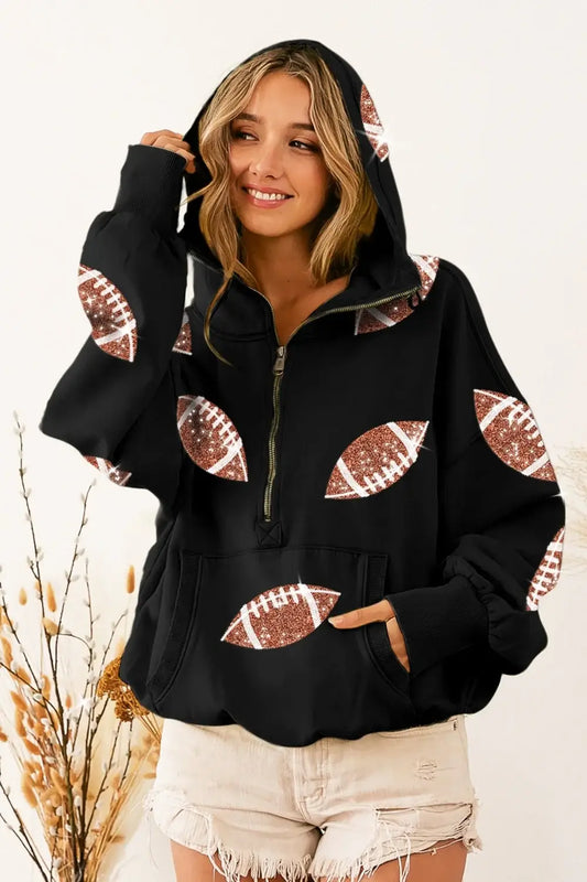 Sequin Football Half Zip Hoodie: M (Copy)