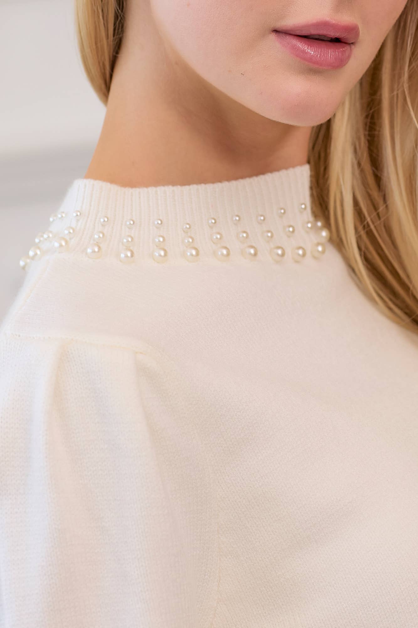 Pearl Trim Mock Neck Sweater