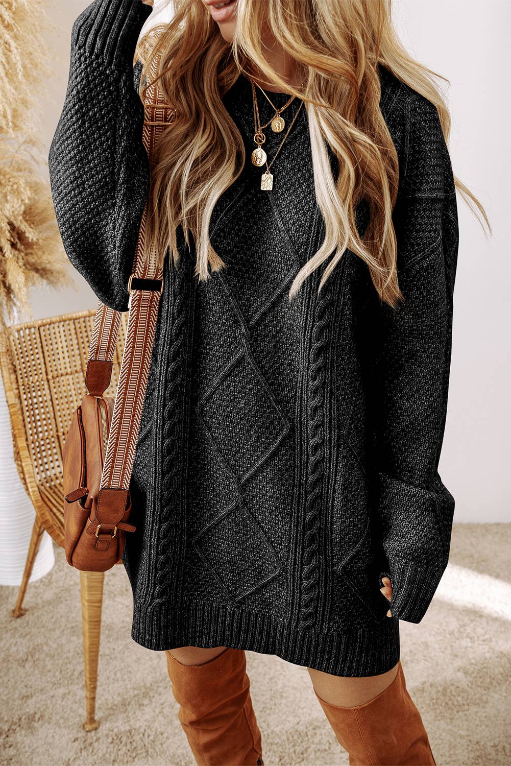 Cable Knit Drop Shoulder Loose Fit dress