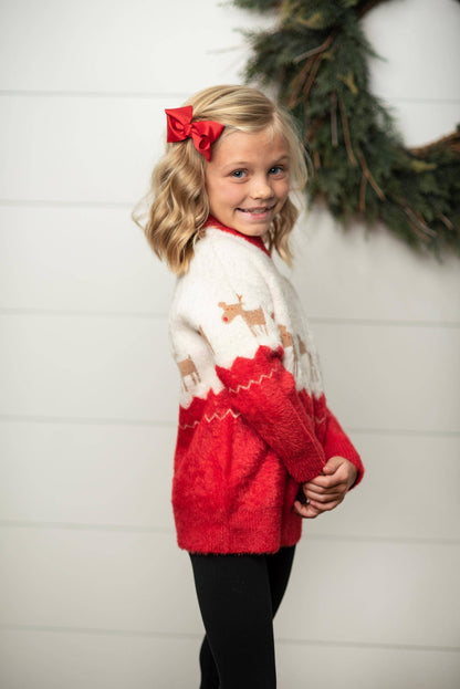 Kids Fuzzy Soft Christmas Holiday ReindeerCrew Neck Sweater