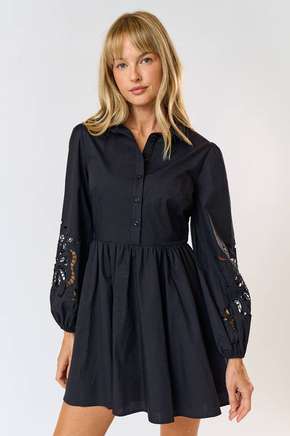 EMBROIDERED FLORAL BUTTONUP DRESS